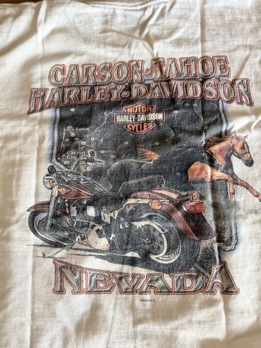 Harley-Davidson Carson-Tahoe Nevada White Pocket Tee Shirt Vintage 2000 Mens LG*